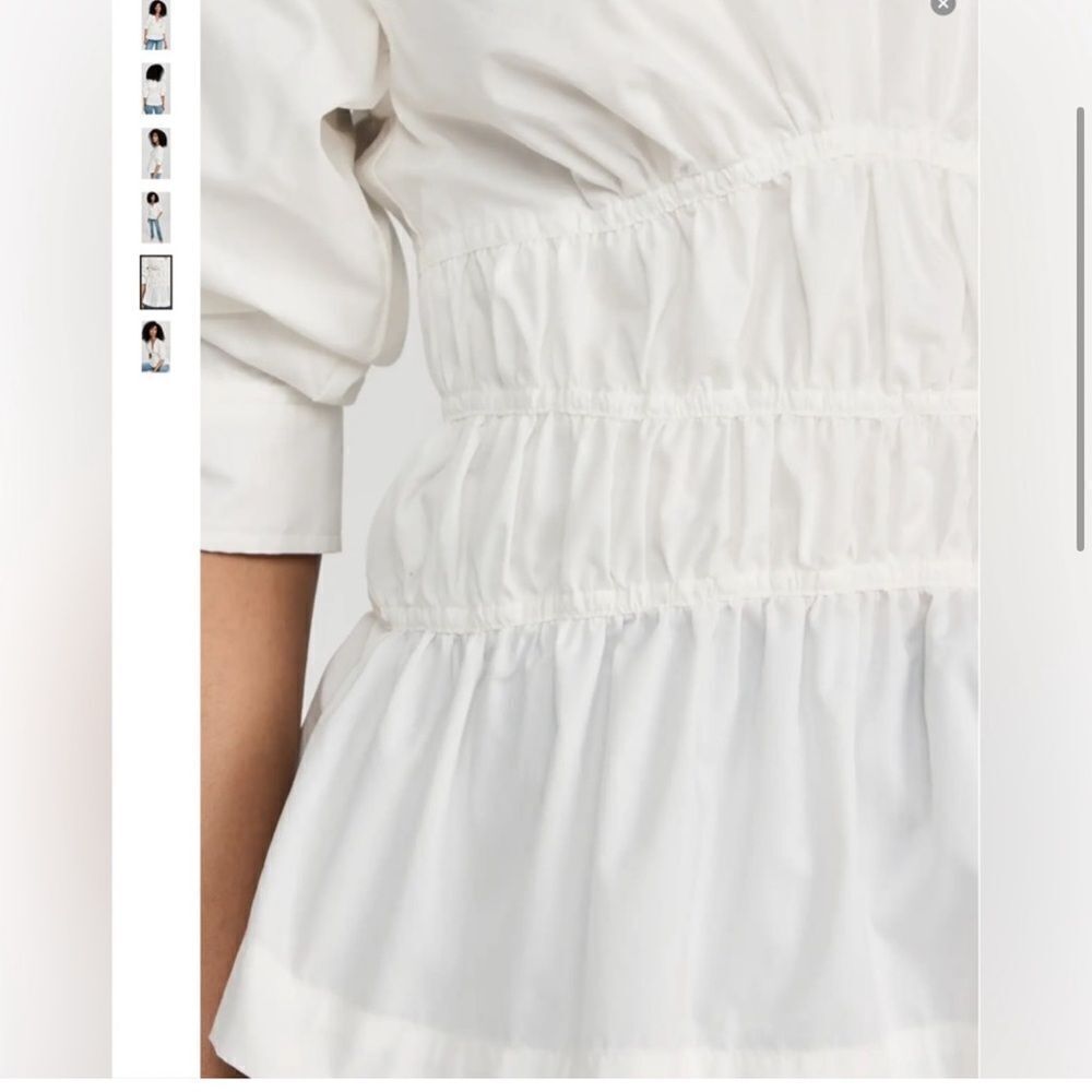 NEW Jonathan Simkhai Yuni Cotton Poplin Ruched Blouse White Size 8 - Picture 5 of 13